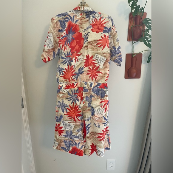 Mixed Blues Vintage Palm Print Romper Medium 9/11 - Picture 5 of 6